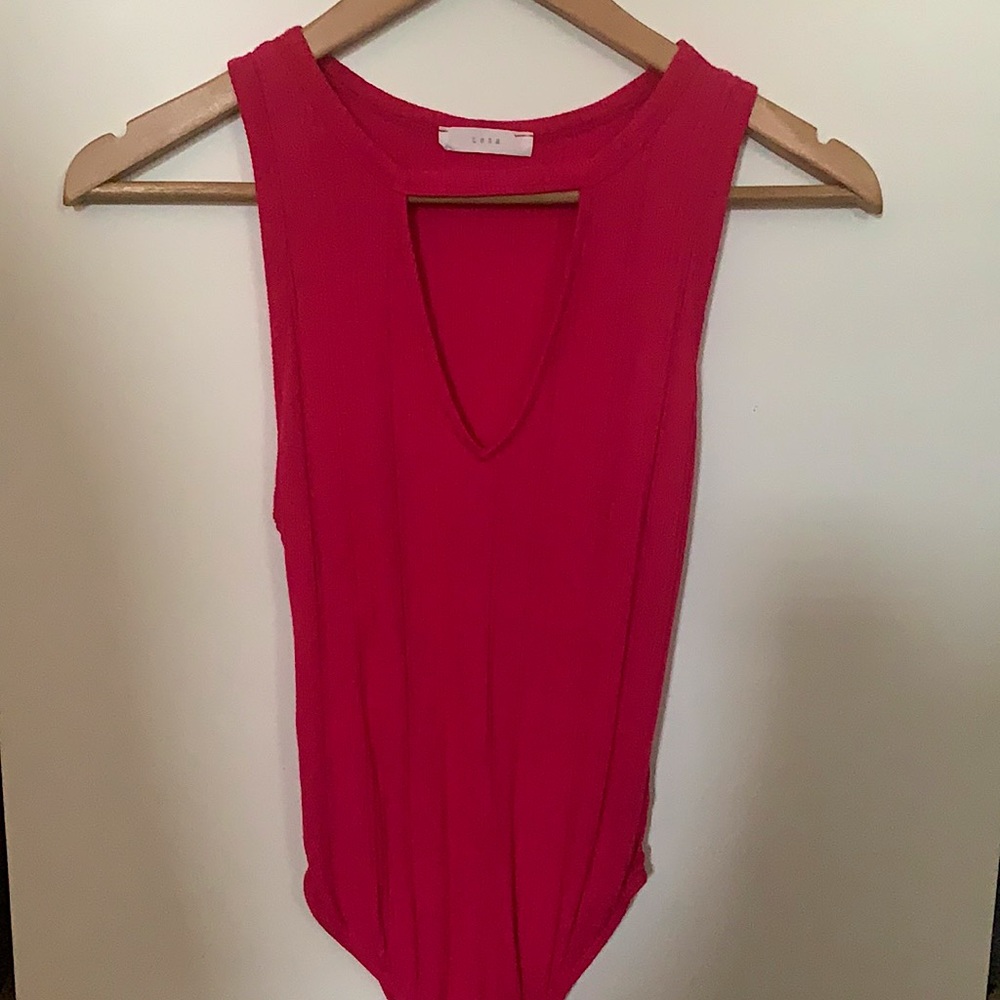 Lush Bodysuit. Dark Pink. Cutouts on sides.